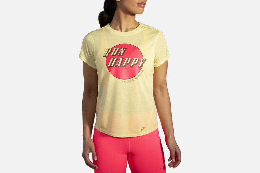 Womens Brooks Distance Graphic Sleeve Tops Sunsprite/Run Happy | 510794-VKC